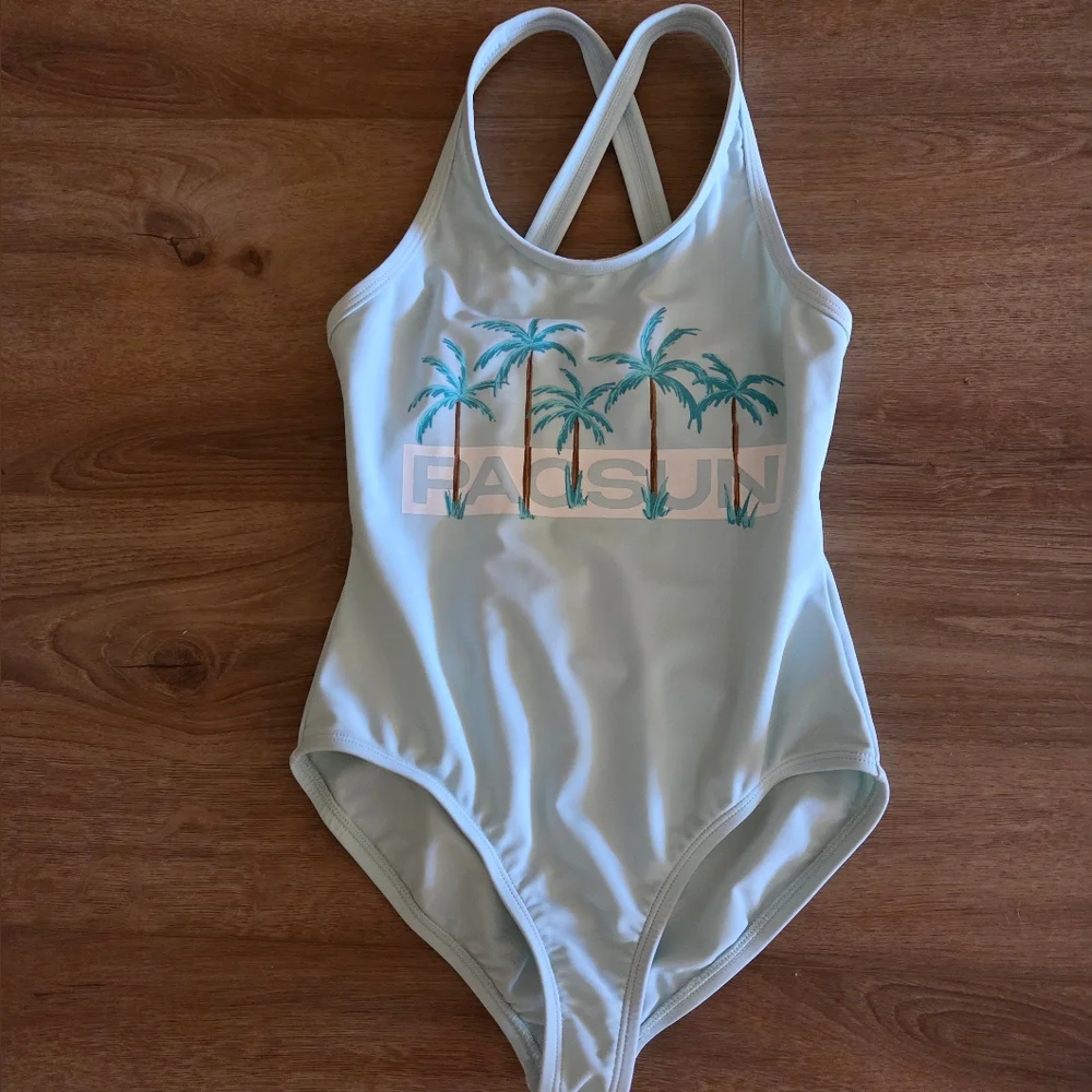PacSun Kids Tank One Piece Logo and‎ Palm Tree Swimsuit NWOT